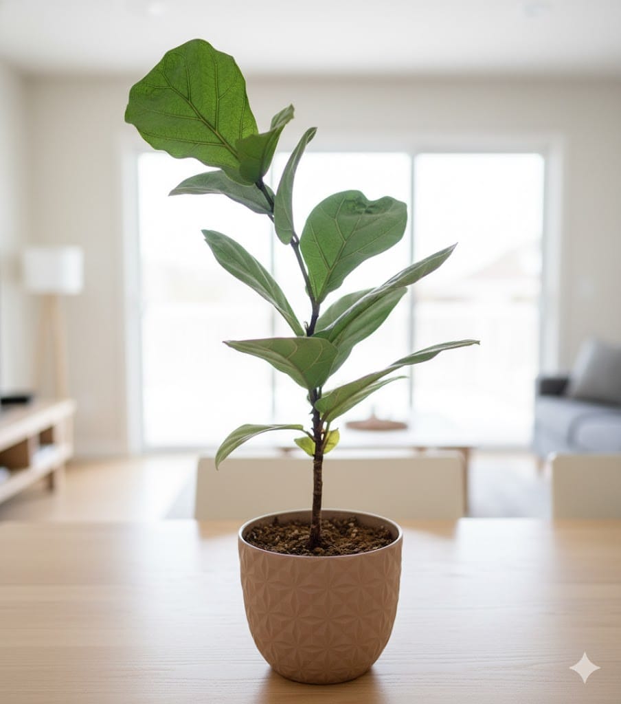 Fiddle Leaf Fig in 4 Inch Mocha Leafora Premium Plastic Planter