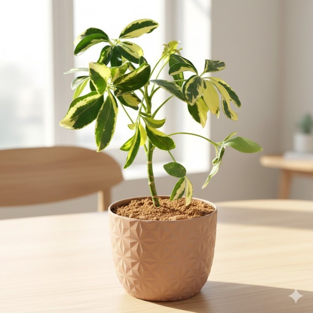 Gift Ready - Schefflera Brassia in 4 Inch Mocha Leafora Premium Plastic Planter - with Gift Bag