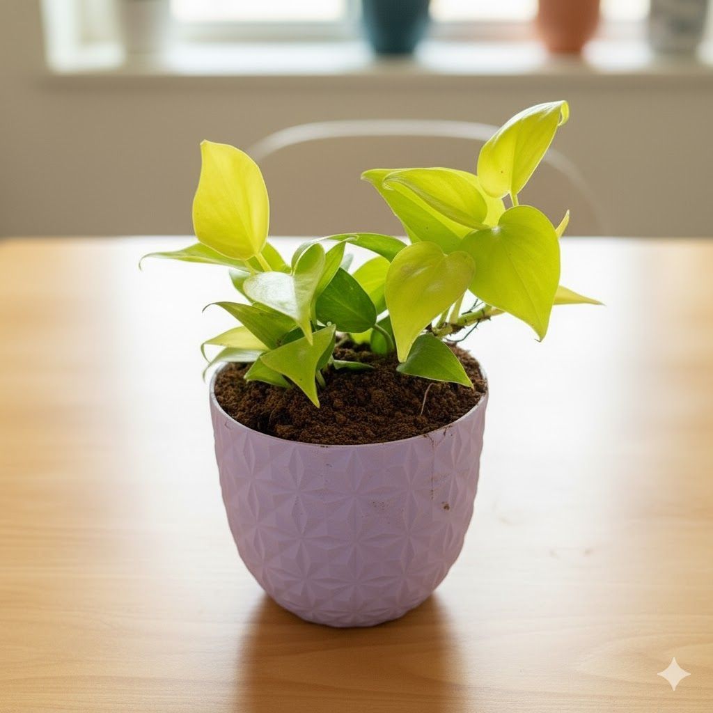 Gift Ready - Oxycardium Golden in 4 Inch Purple Leafora Premium Plastic Planter - with Gift Bag