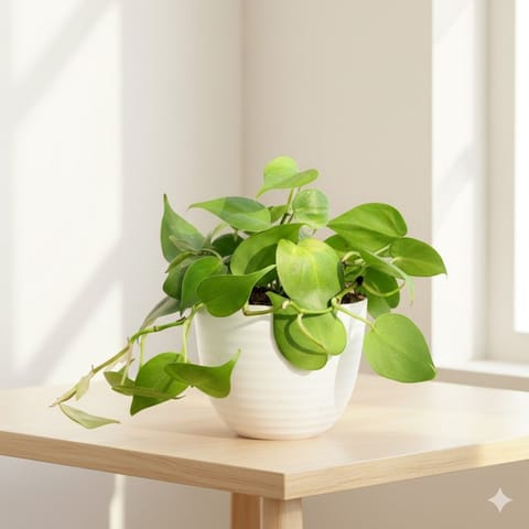 Gift Ready - Oxycardium Green in 4 Inch White Avora Premium Plastic Planter - with Gift Bag