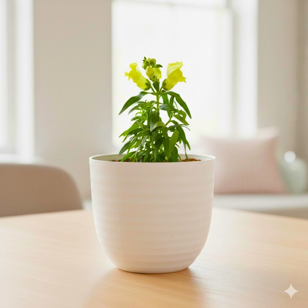 Gift Ready - Antirrihinum Majus / Dog Flower (any colour) in 4 Inch White Avora Premium Plastic Planter - with Gift Bag