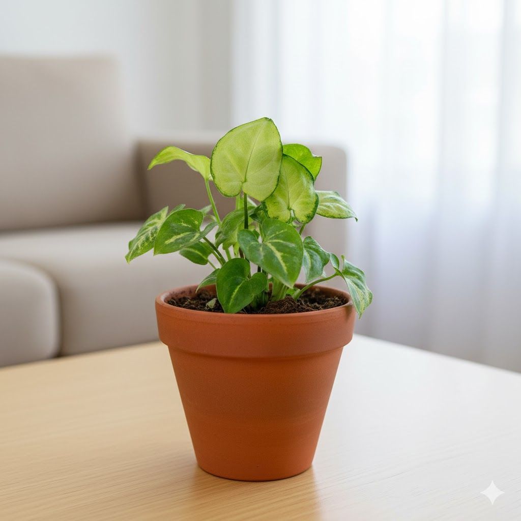 Gift Ready - Syngonium Pixie Green in 3 inch Dhara Maati Pot - Natural Clay Classic Look - with Gift Bag