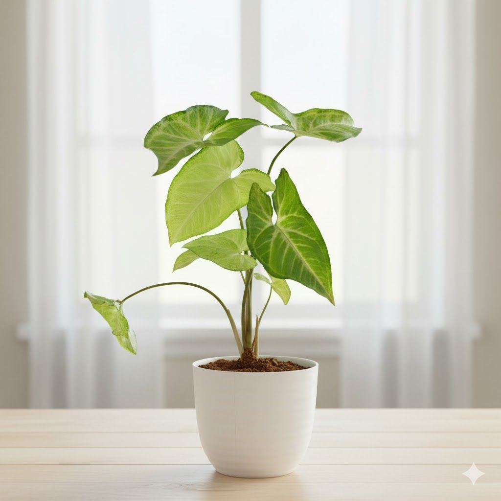 Gift Ready - Syngonium Green Desi in 4 Inch White Avora Premium Plastic Planter - with Gift Bag