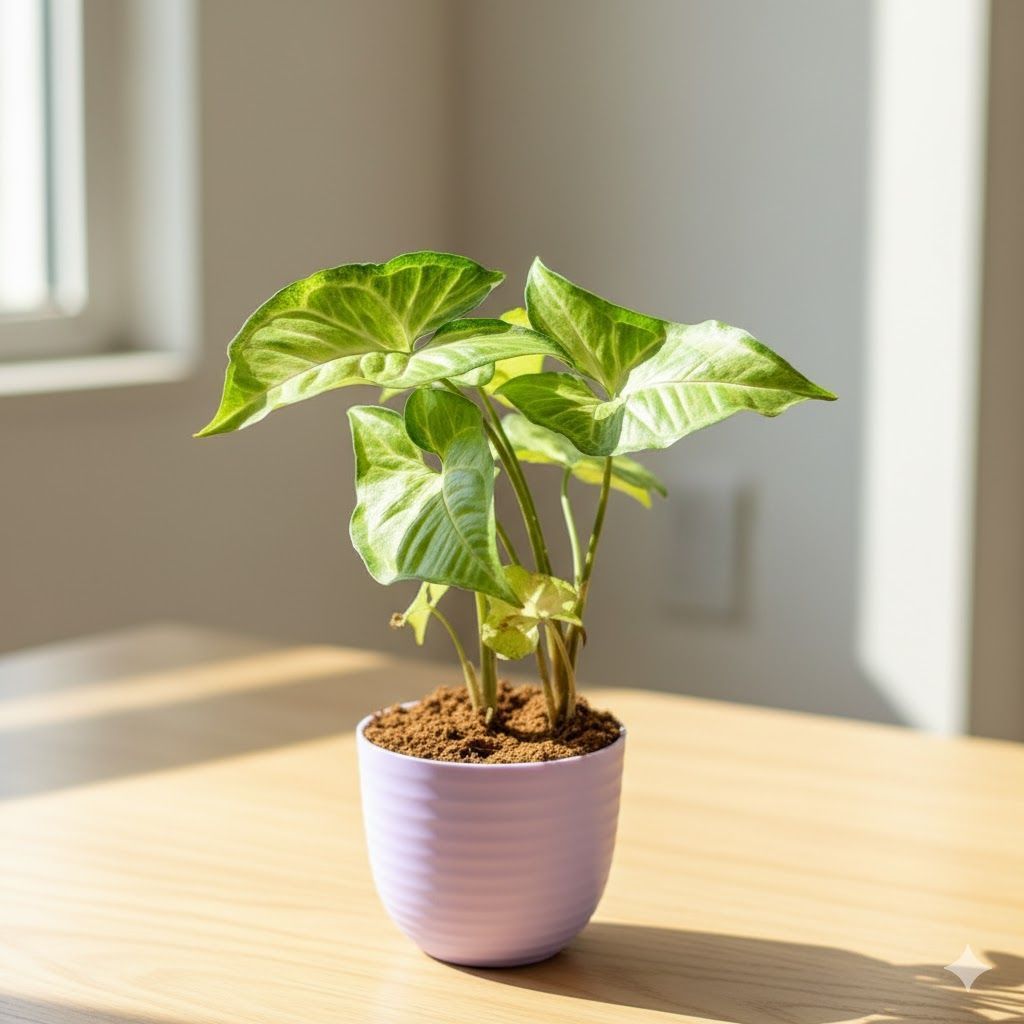 Gift Ready - Syngonium Green Desi in 4 Inch Purple Avora Premium Plastic Planter - with Gift Bag