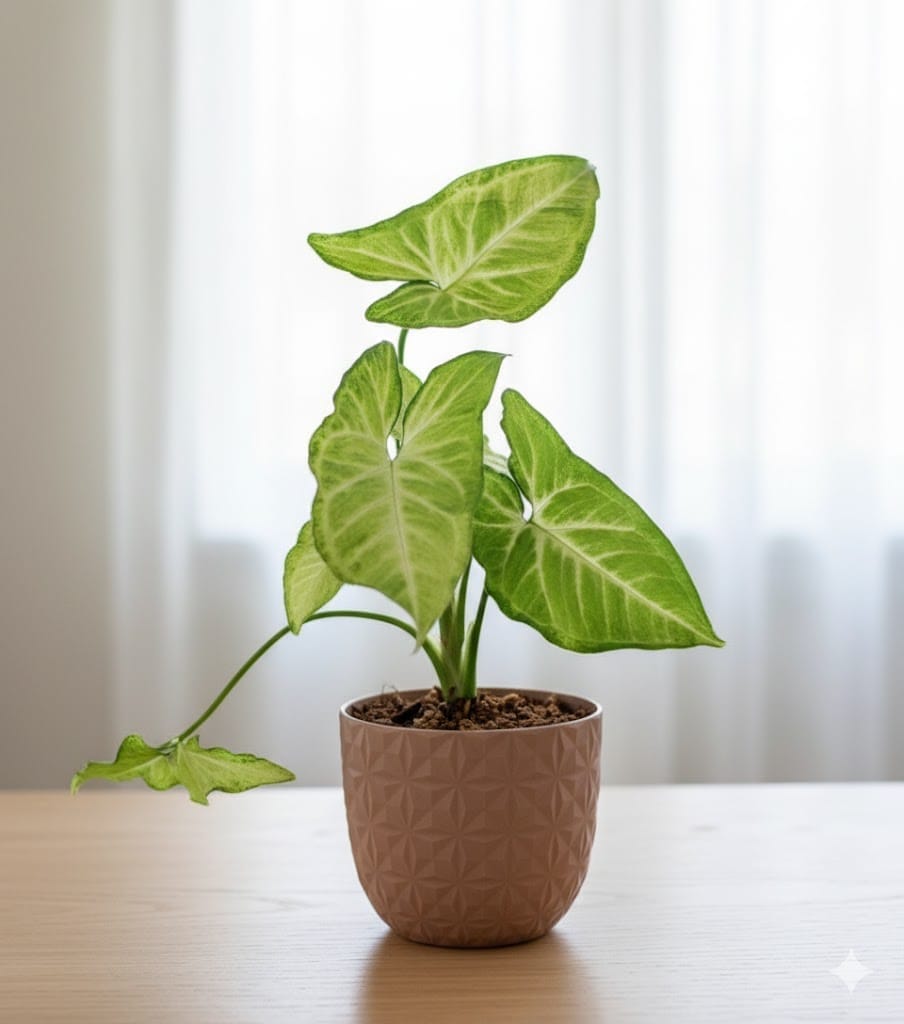 Gift Ready - Syngonium Green Desi in 4 Inch Mocha Leafora Premium Plastic Planter - with Gift Bag