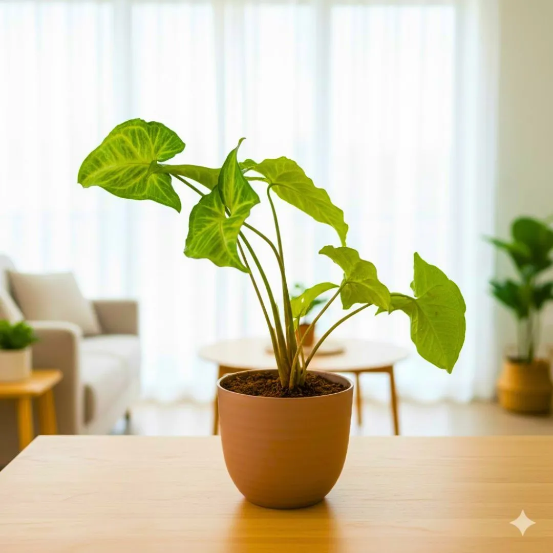 Gift Ready - Syngonium Green Desi in 4 Inch Mocha Avora Premium Plastic Planter - with Gift Bag