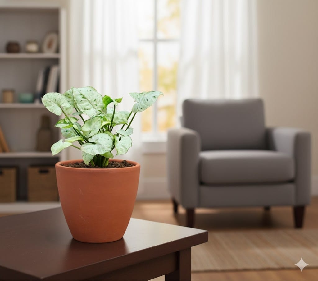 Gift Ready - Syngonium White in 4 inch Shilp Maati Pot - Chic Small Pot for Decor Corners - with Gift Bag