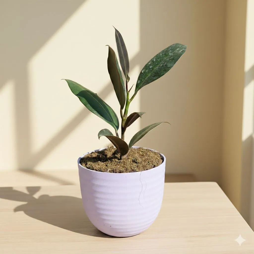 Gift Ready - Rubber in 4 Inch Purple Avora Premium Plastic Planter - with Gift Bag