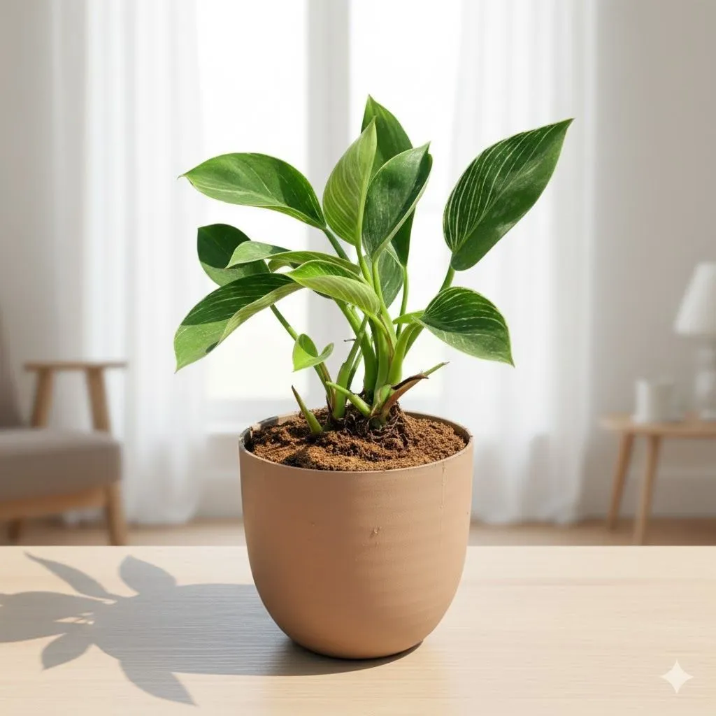 Gift Ready - Philodendron Birkin in 4 Inch Mocha Avora Premium Plastic Planter - with Gift Bag