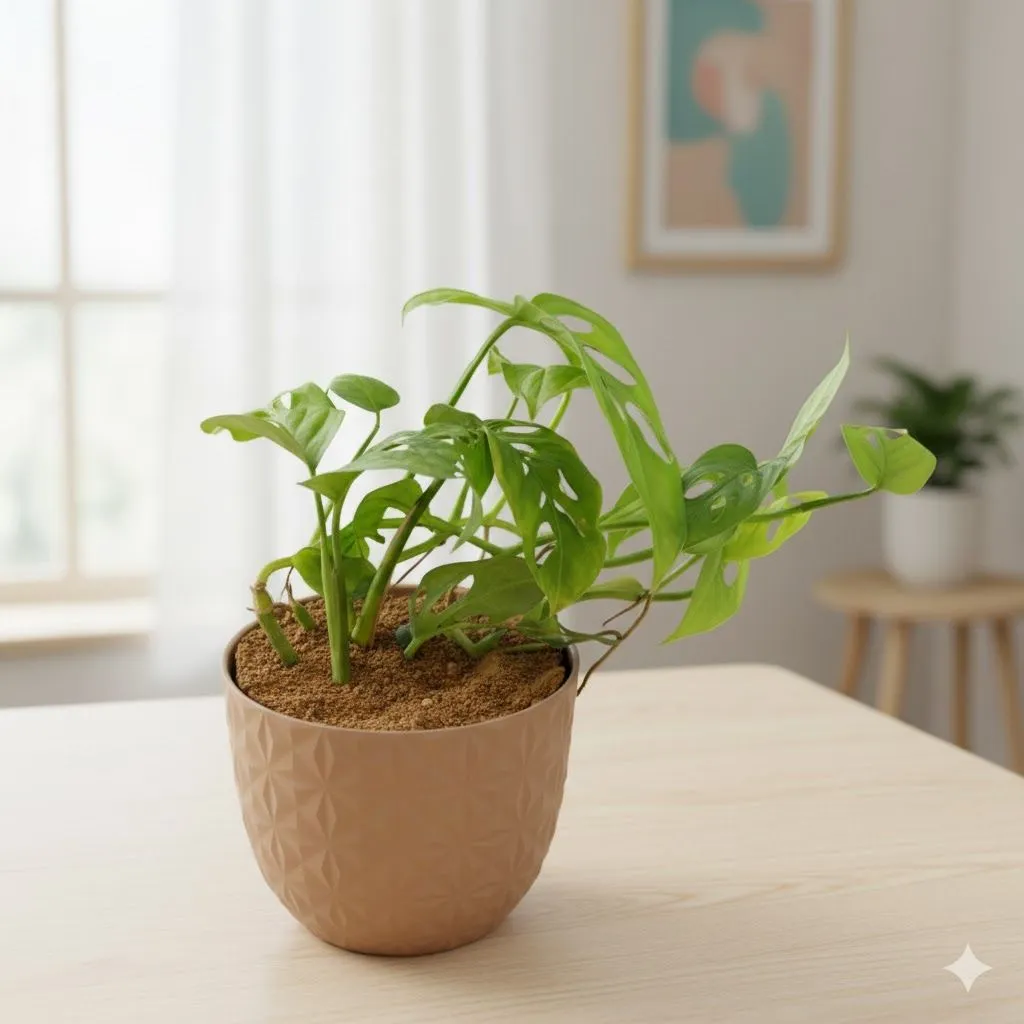 Gift Ready - Monstera Broken Heart in 4 Inch Mocha Leafora Premium Plastic Planter - with Gift Bag