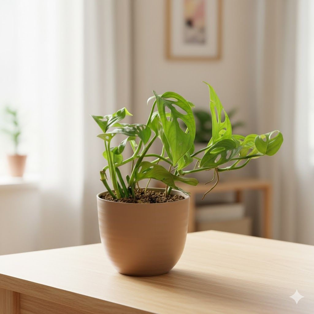 Gift Ready - Monstera Broken Heart in 4 Inch Mocha Avora Premium Plastic Planter - with Gift Bag