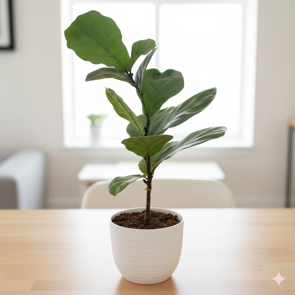 Gift Ready - Fiddle Leaf Fig in 5 Inch White Avora Premium Plastic Planter - with Gift Bag
