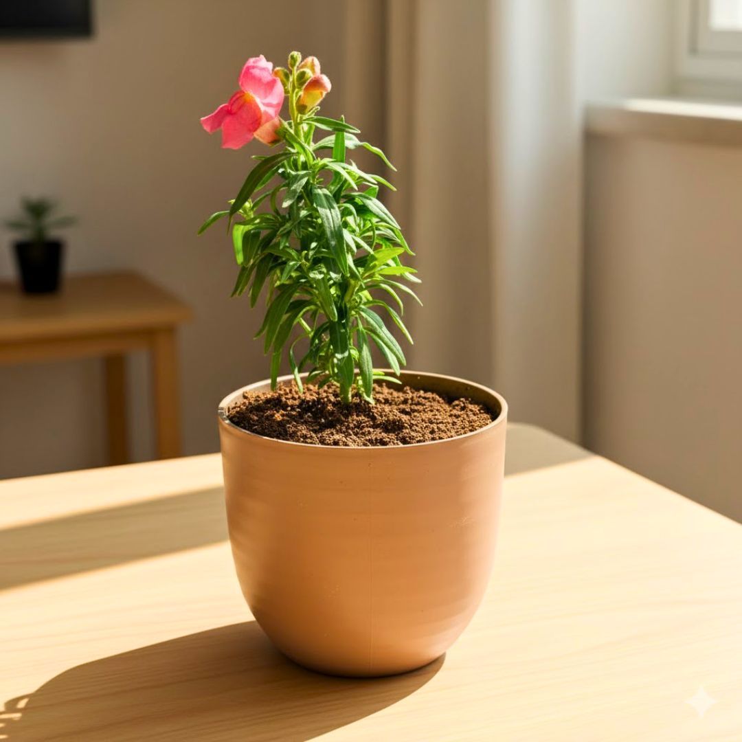 Gift Ready - Antirrihinum Majus / Dog Flower (any colour) in 4 Inch Mocha Avora Premium Plastic Planter - with Gift Bag