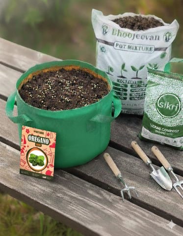 Oregano  Essential Grow Kit - 18 X 9 Inch KIVO Grow Bag + 10Kg Potting Mix + 5 Kg Vermicompost (Brands may vary)