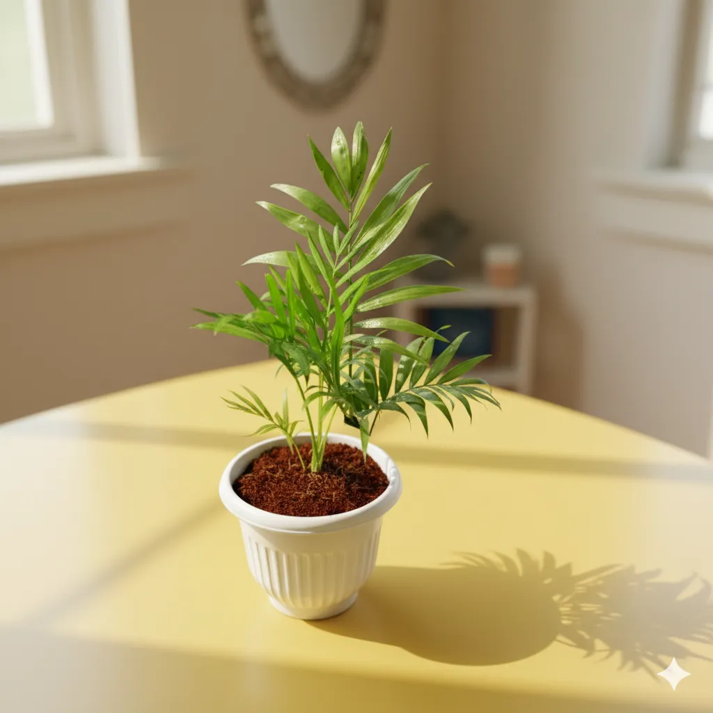 Chameadorea Palm / Paurlor palmin 8 Inch White olive Plastic Pot