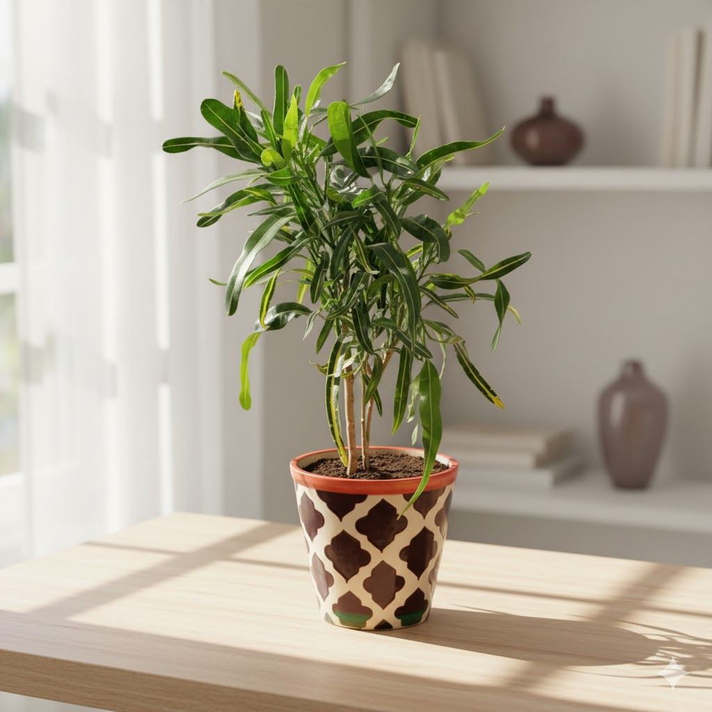 Croton Sunny Star in 5 Inch Black Moroccan Designer Balti Shaped Ceramic Pot