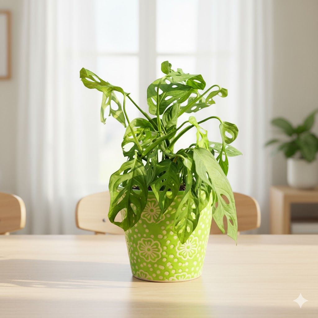 Monstera Broken Heart in 7 Inch Green Floral Designer Taper Ceramic Pot