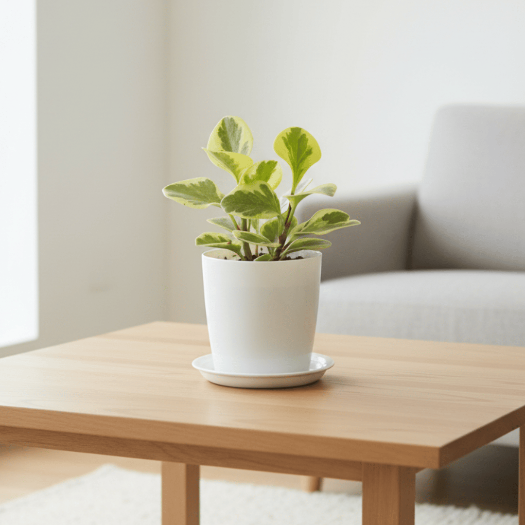 Gift Ready - Peperomia / Radiator Plant White-Green in 5 Inch White Premium Sphere Plastic Pot With Tray - Best Exotic Indoor Plant With a Chic Bag