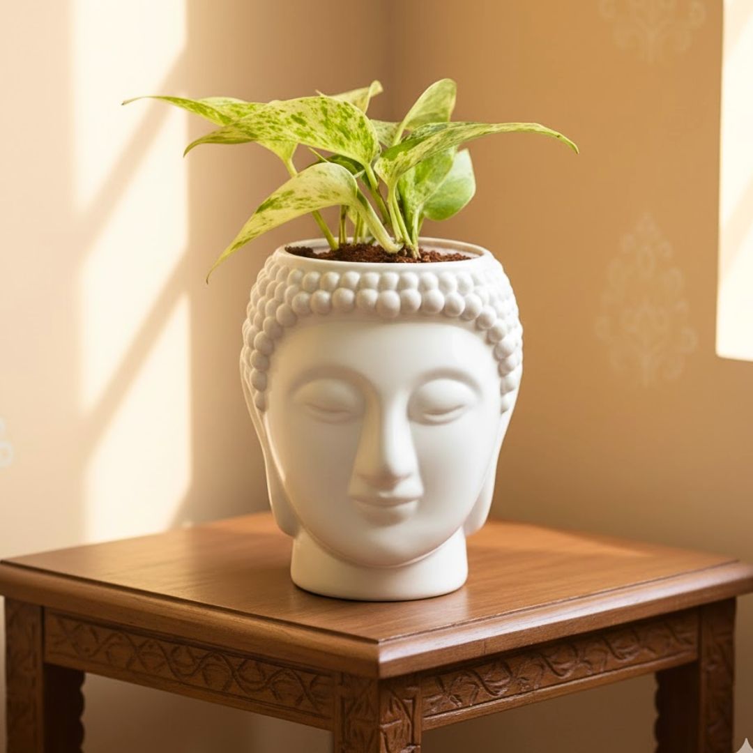 Money Plant Marble in 6 Inch Buddha Designer plastic pot Succulent Planter, Home Décor