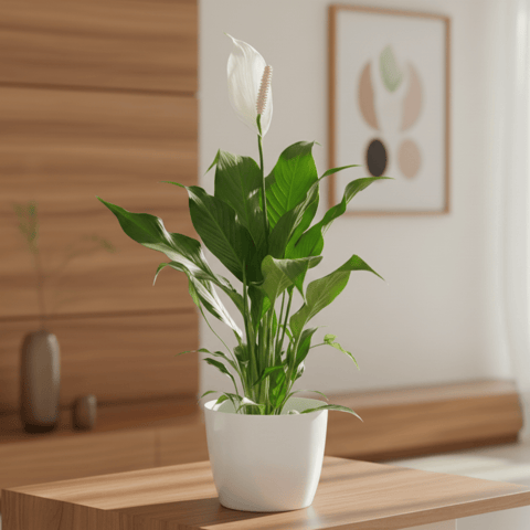 Peace Lily White ( ~ 1 Ft) in 7 Inch White Sphere Plastic Pot