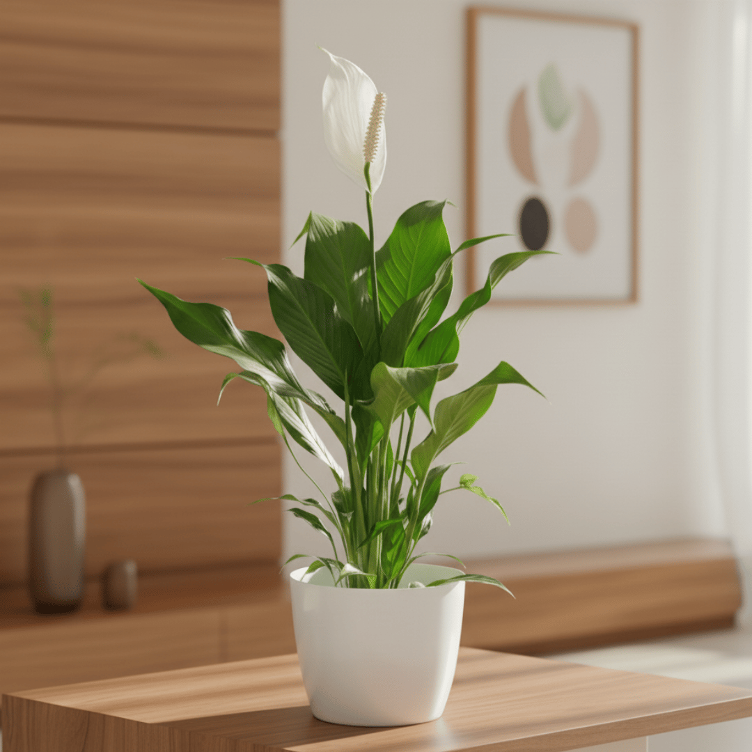 Peace Lily White ( ~ 1 Ft) in 7 Inch White Sphere Plastic Pot