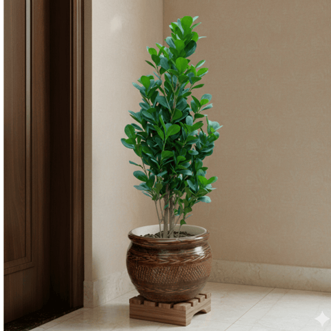 Ficus Green in 10 Inch Brown Handi Designer Ceramic Pot (Any Design)