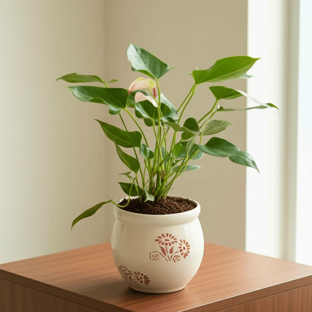 Anthurium (Any Colour) in 5 Inch Premium Round Ceramic Pot (Any Colour)