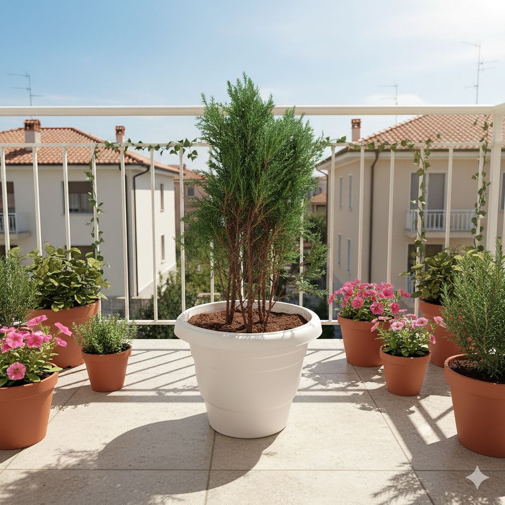 Cypress / Jhau Green in 8 Inch Classy White Classy Plastic Pot