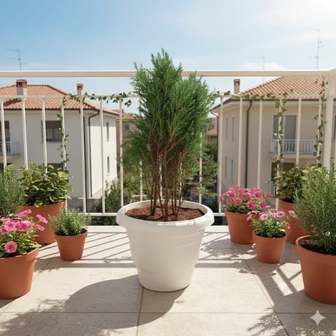 Cypress / Jhau Green in 8 Inch Classy White Classy Plastic Pot