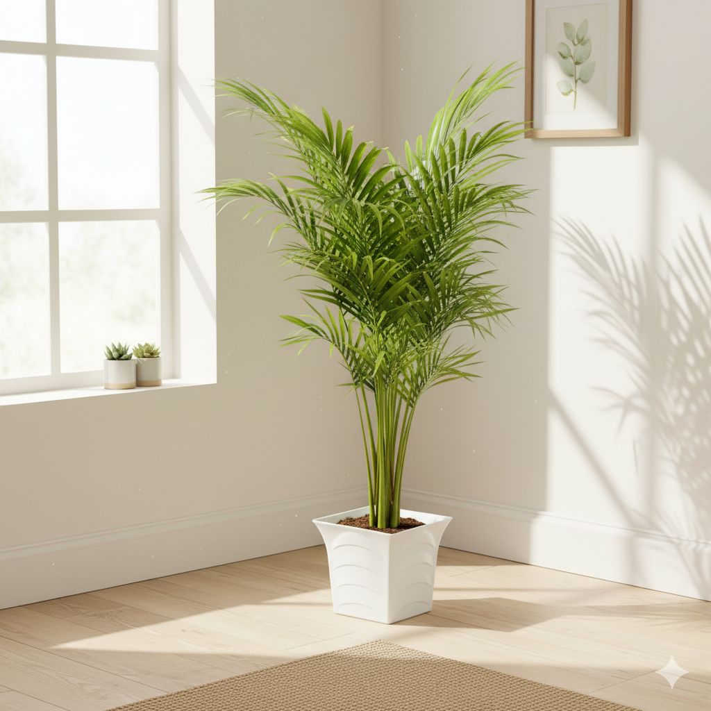 Areca Palm Bushy (~ 4 Ft) in 08 Inch White Premium Tokyo Square Plastic Pot