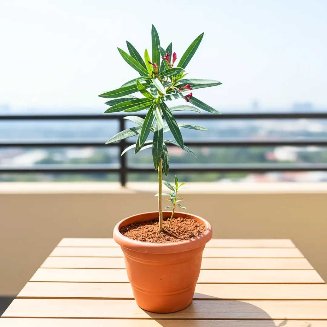 Kaner / Oleander pink in 7 Inch Classy Red Plastic Pot