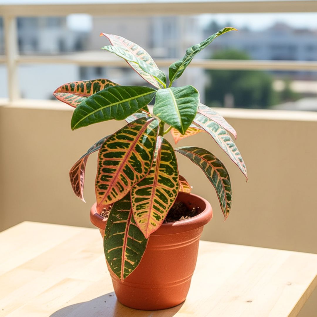 Croton Petra in 7 Inch Classy Red Plastic Pot