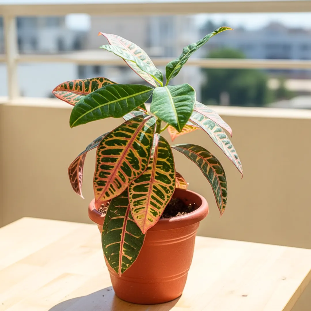 Croton Petra in 7 Inch Classy Red Plastic Pot