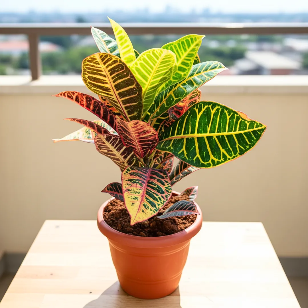 Croton Petra in 7 Inch Classy Red Plastic Pot