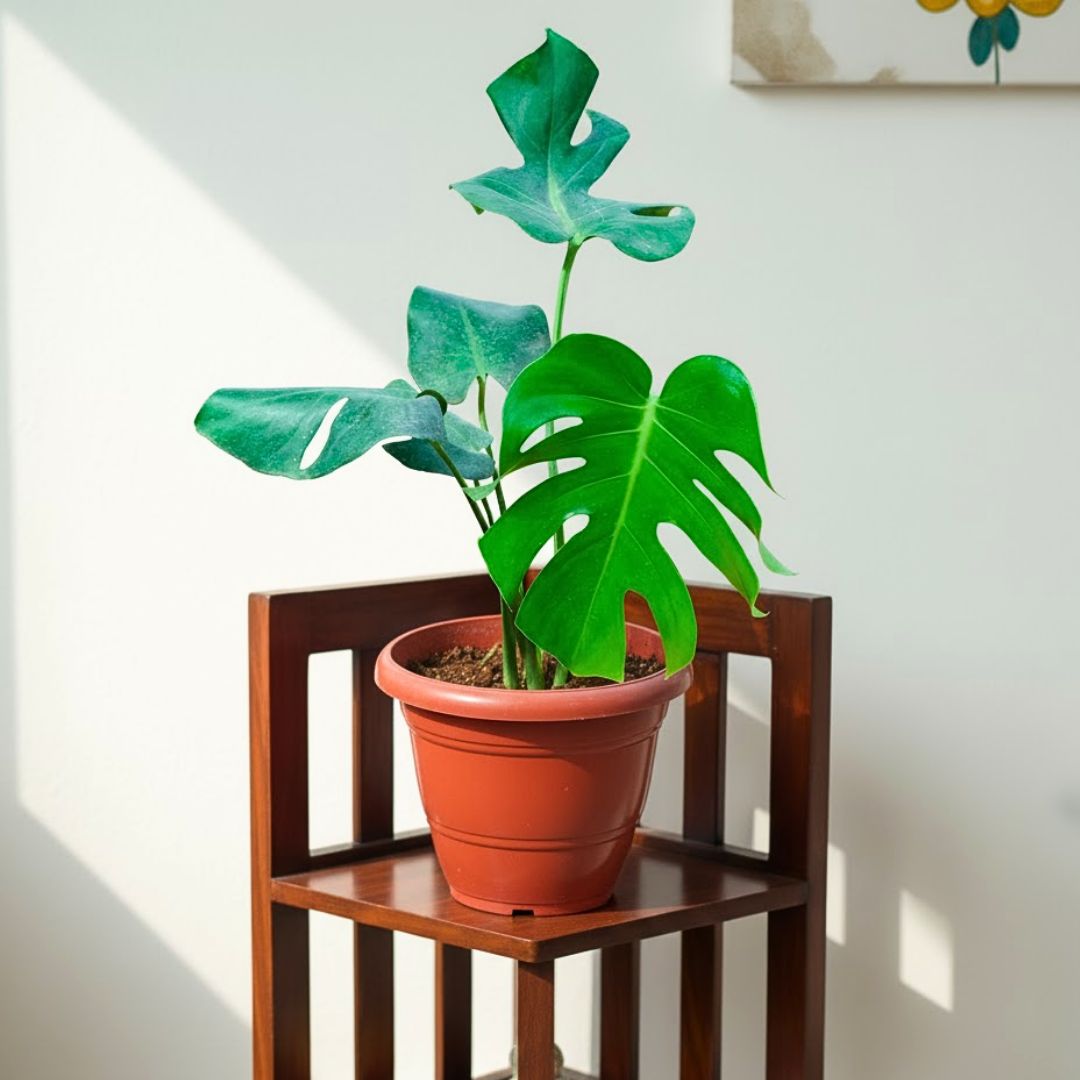 Monstera Deliciosa in 7 Inch Terracota Red Classy Plastic Pot