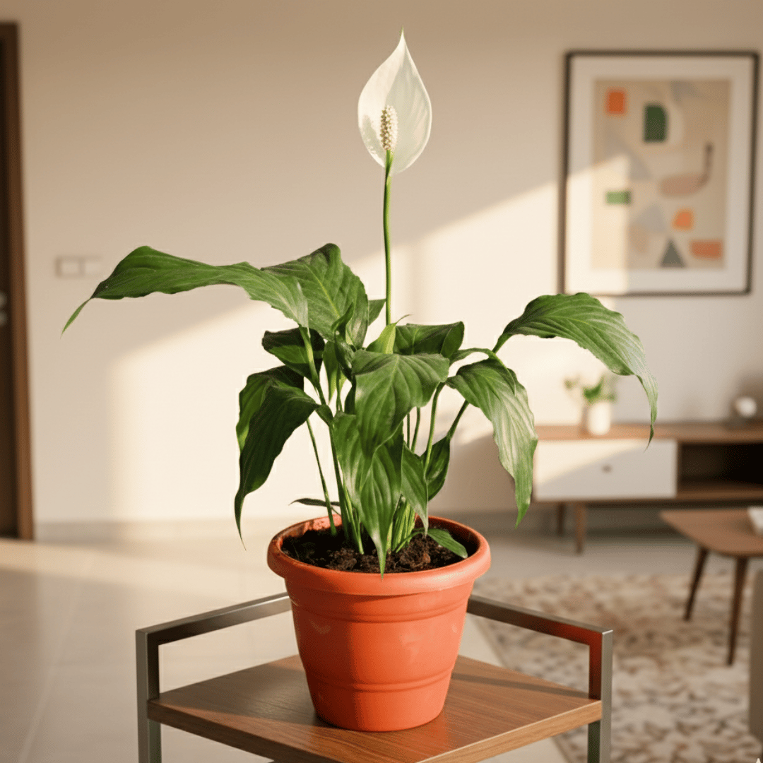 Peace Lily ( ~ 1 Ft) in 7 Inch Classy Red Plastic Pot