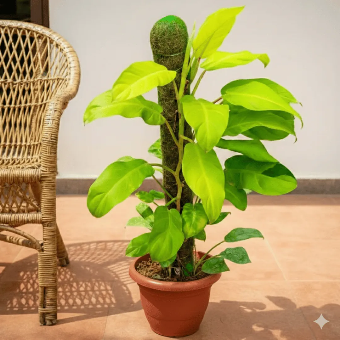 Philodendron Ceylon Gold with 3 Ft Moss Stick in 8 Inch Terracotta Red Classy Plastic Pot