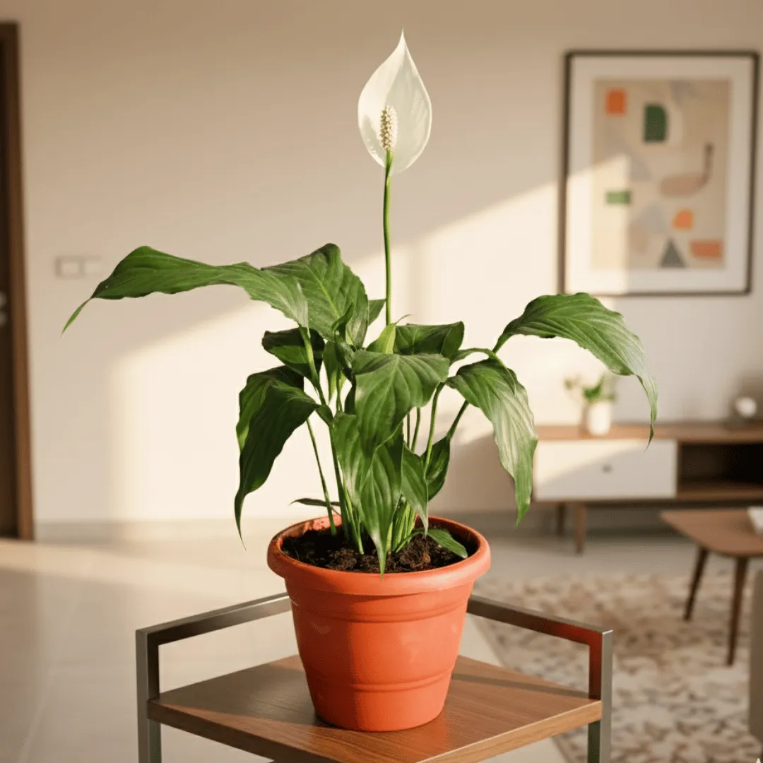 Peace Lily ( ~ 1 Ft) in 7 Inch Classy Red Plastic Pot