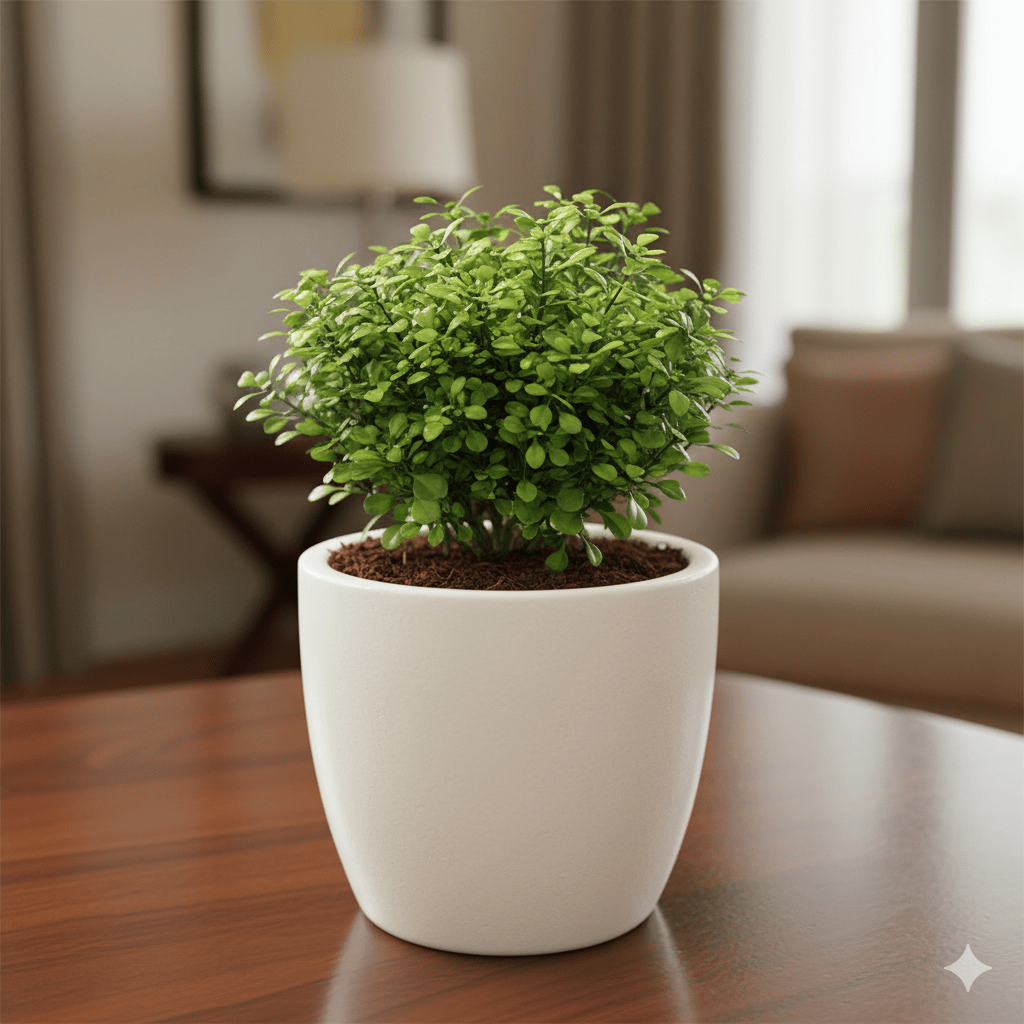 Gift Ready - Table kamini in 4 Inch Classy White Round Ceramic Pot Wrapped in Lovely Gift Bag For Your Loved Ones