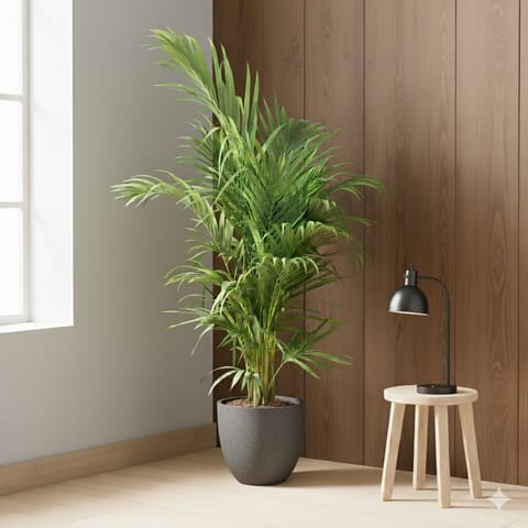 Areca L (3-3.5 Ft) in 10 X 10 Inch Grey Premium Convessa Fiberglass Planter