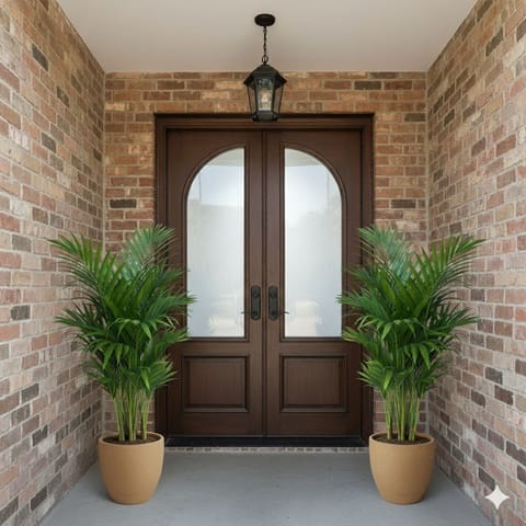 Entrance Special - Set of 2 - Areca XL (4-5 Ft) in 12 X 12 Inch Live Plant Sandstone Premium Convessa Fiberglass Planter