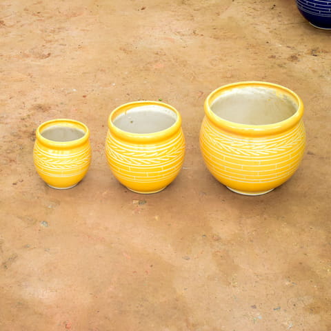 Set of 3 - (6, 9 & 12 Inch) Matki Designer Ceramic Pot (Any Colour & Design)