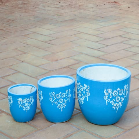 Set of 3 - 5,7 &10 Inch Cup Designer Ceramic Pot (any colour & design)