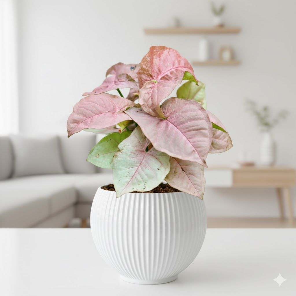 Syngonium Pink in 5 Inch White Matt Sylvan Plastic Pot