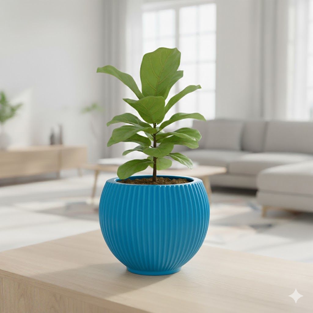 Fiddle Leaf Fig in 5 Inch Azure Blue Matt Sylvan Plastic Pot