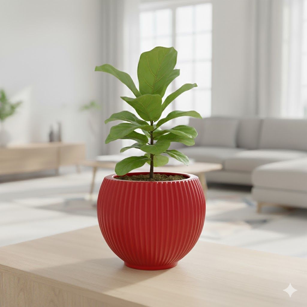 Fiddle Leaf Fig in 5 Inch Rose Red Matt Sylvan Plastic Pot