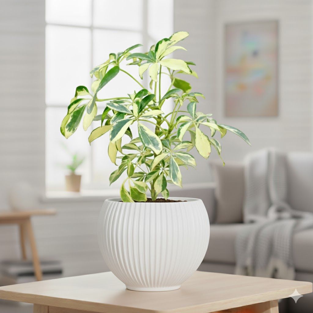 Schefflera Brassia in 5 Inch White Matt Sylvan Plastic Pot