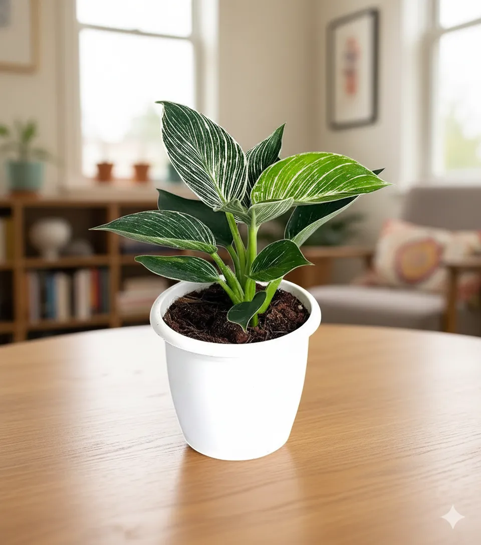 Philodendron Birkin in 5 Inch white Nursery pot