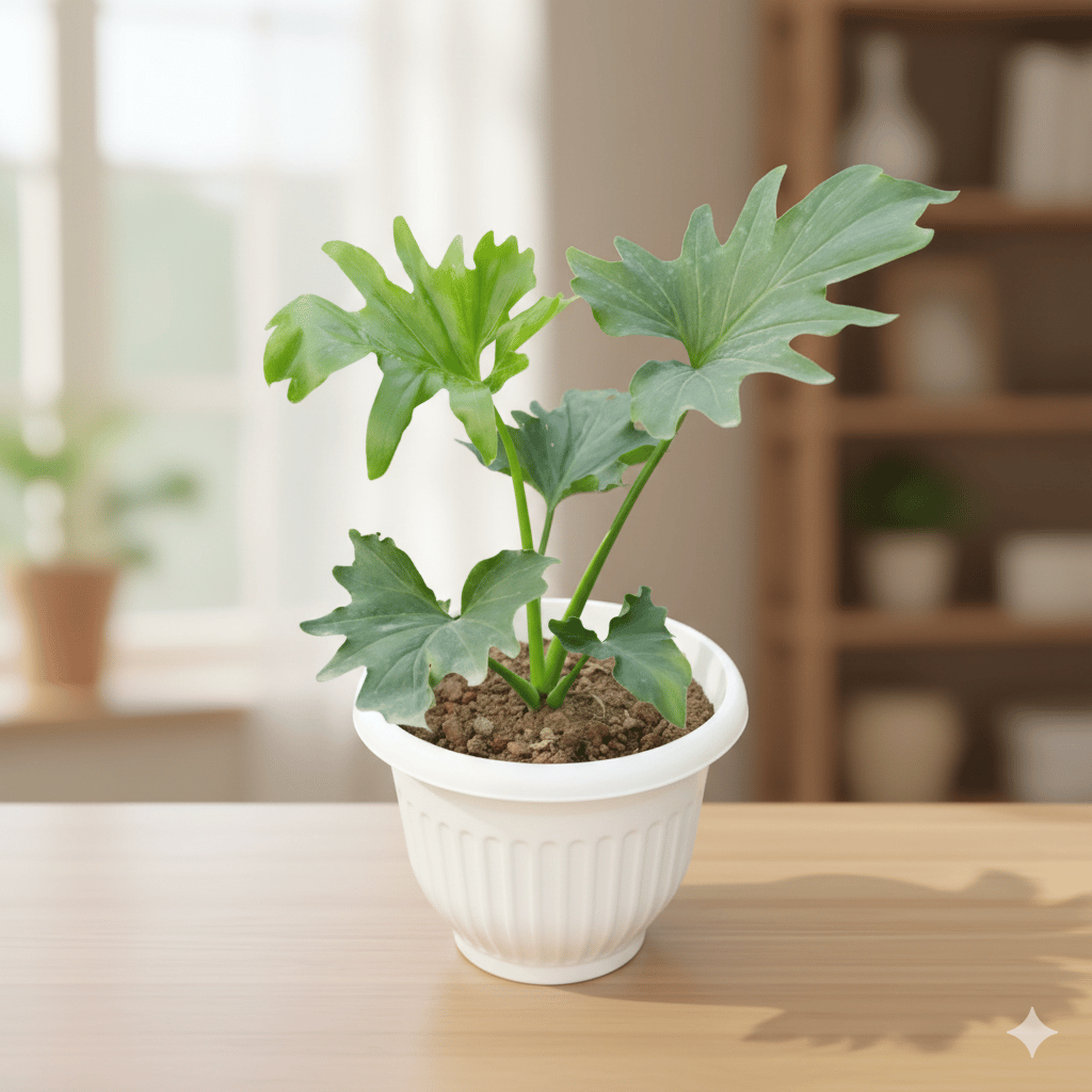 Philodendron Selloum in 8 Inch White Olive Plastic Pot