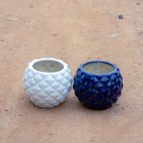 Set Of 2 - 3 Inch Bowl Pineapple Designer Ceramic Pot (Any Colour)